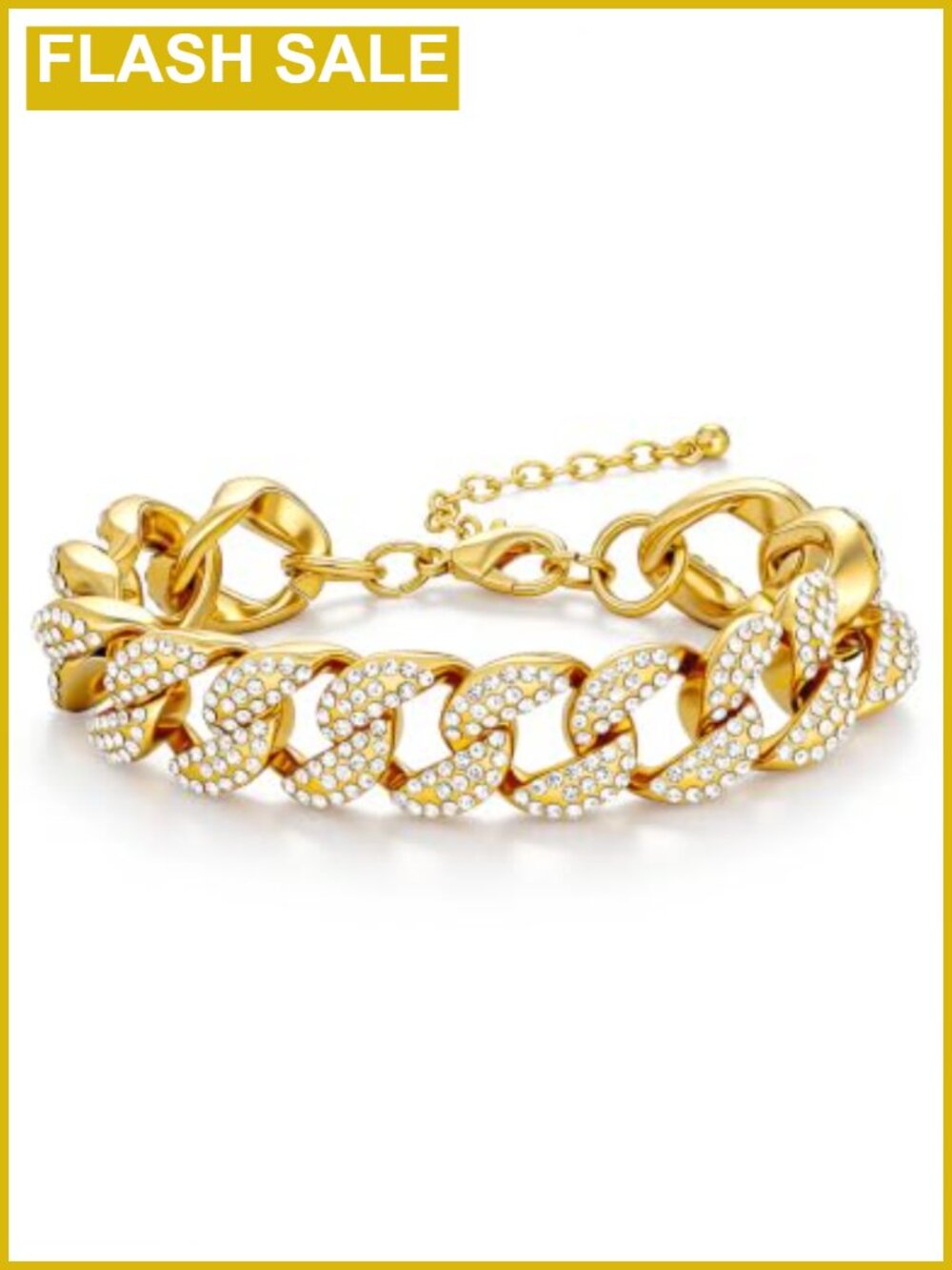 Chunky Cuban Link Bracelet Pave CZ Gold-Tone Statement Jewelry for Women